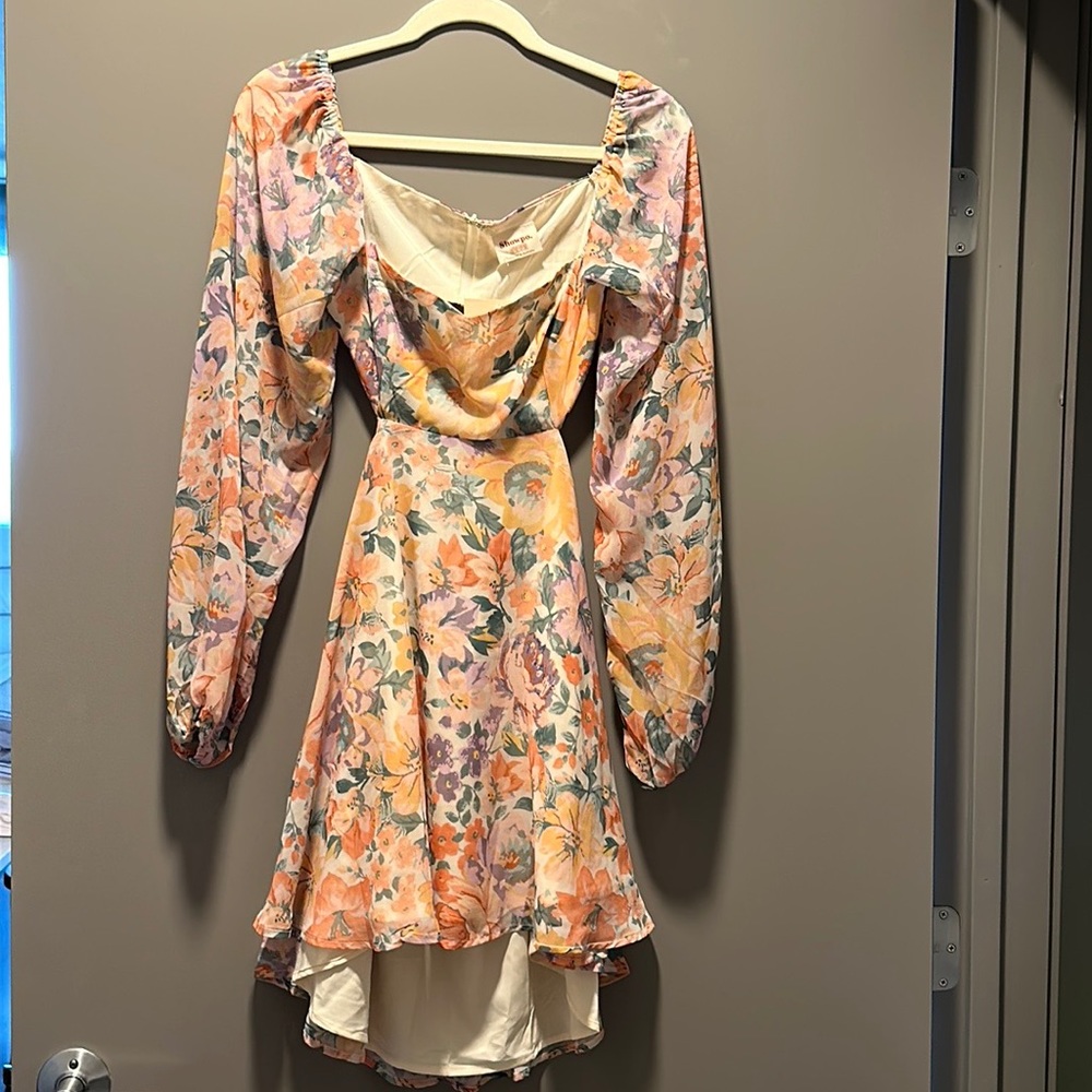 Floral Puff Sleeve Cut Out Mini Dress